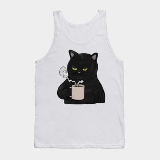 Grumpy Black Cat with Coffee Morning Grouch Tank Top